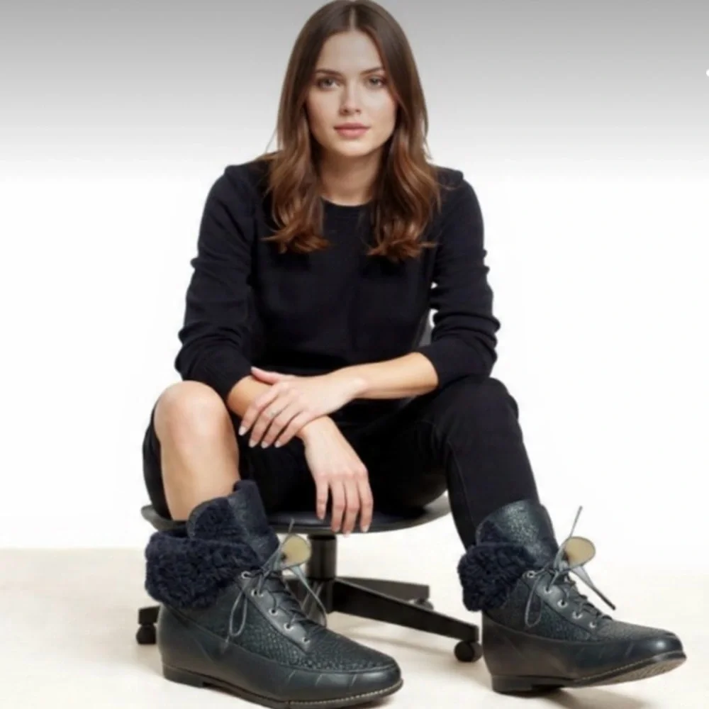 Black Leather Lace-Up Winter & Rain Boots Designed in Australia